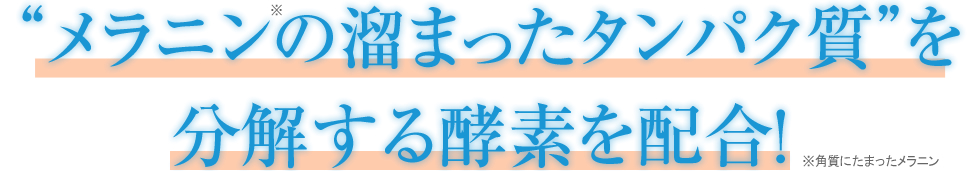 このシミ※の元となる ※日焼けによるシミ　“メラニン※の溜まったタンパク質”を分解する酵素を配合！※角質にたまったメラニン