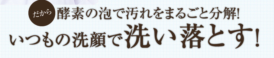 だから酵素の泡で汚れをまるごと分解！いつもの洗顔で洗い落とす！